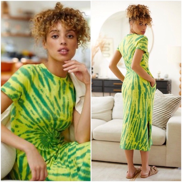 Anthropologie Dresses & Skirts - NWT ANTHROPOLOGIE RD STYLE TIE-DYE MIDI DRESS IN LIME